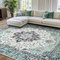 RELEANY Area Rugs 7'x10' Washable Non-Slip, Floral Vintage Distress Medallion by RELEANY