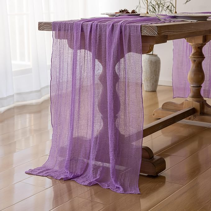 3Pcs Lilac Purple Cheesecloth Table Runner 120 Inches - Image 2