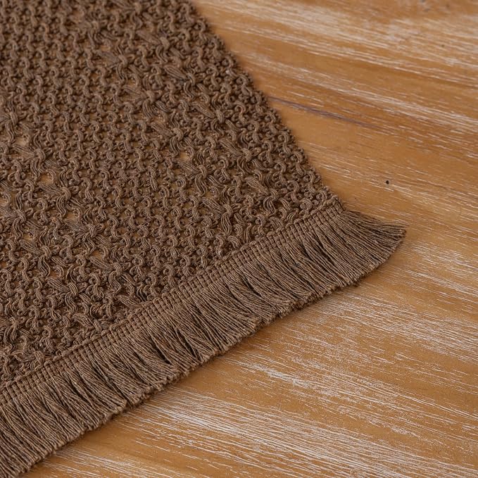 Fall Thanksgiving Boho Macrame Brown Table Runner 13x36 Inch | Woven Burlap - Image 6
