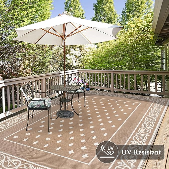 Pauwer Waterproof Outdoor Rug 10x14, Reversible Plastic Straw Patio Camping Rug - Image 3
