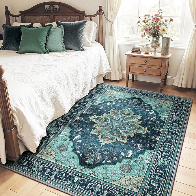 RELEANY Area Rugs 5'x7' Washable Non-Slip, Floral Vintage Distress Medallion - Image 2