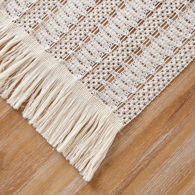 Keketoarrange Boho Macrame Table Runner 12x90 Inch | Woven Burlap Rustic Runner - Image 6