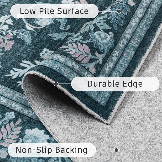DCX Navy Blue 8x10 Area Rug, Machine Washable Non Slip Stain Resistant Soft - Image 5