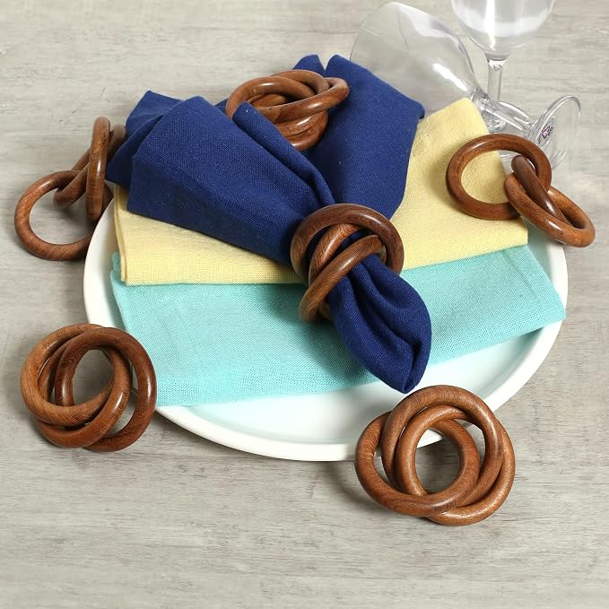 ALPHA Living HOME Set of 12 Decorative Wooden Napkin Rings - Image 7