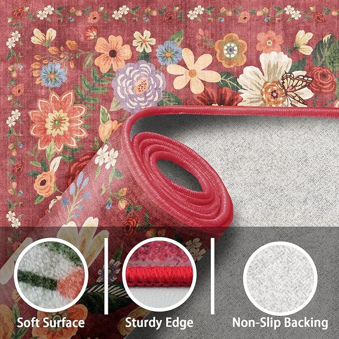 Floral Rug for Entryway, 2x3 Washable Kitchen Mat Ultra-Thin Soft, Non-Slip - Image 2
