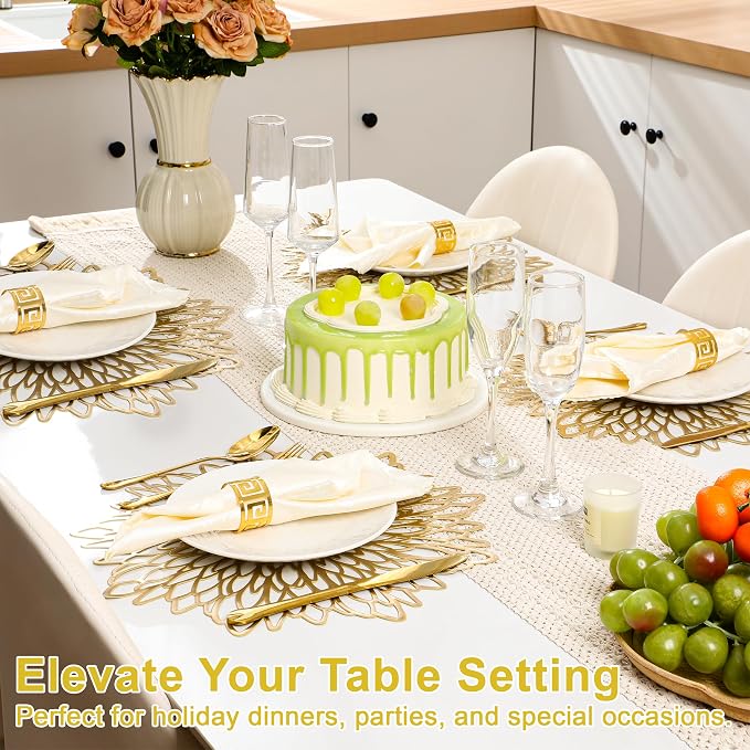 Set of 12 Round Placemats Gold, Heat-Resistant PVC Table Mats - Image 4