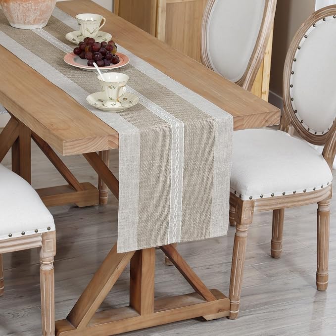 NEWISHER Farmhouse Braided Striped Embroidery Table Runner 72 inches, Rustic by Newisher