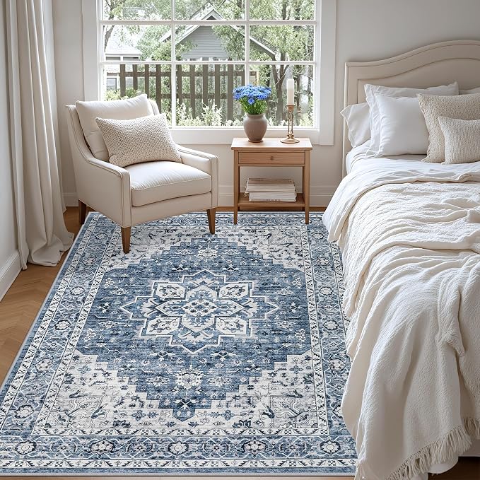 6x9 Area Rugs Living Room Rug: Washable Vintage Boho Medallion Rug No Slip - Image 4
