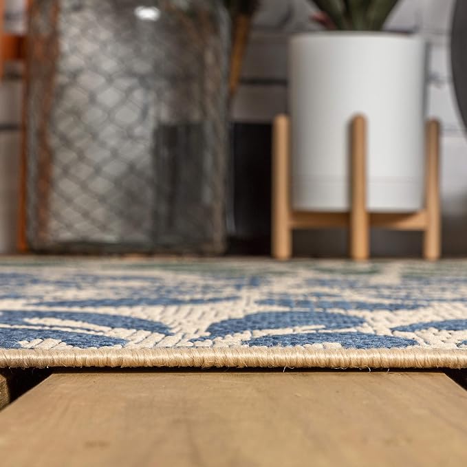 JONATHAN Y Floral Textured Weave Indoor Outdoor Runner Rug 2X14 Navy/Green - Image 7