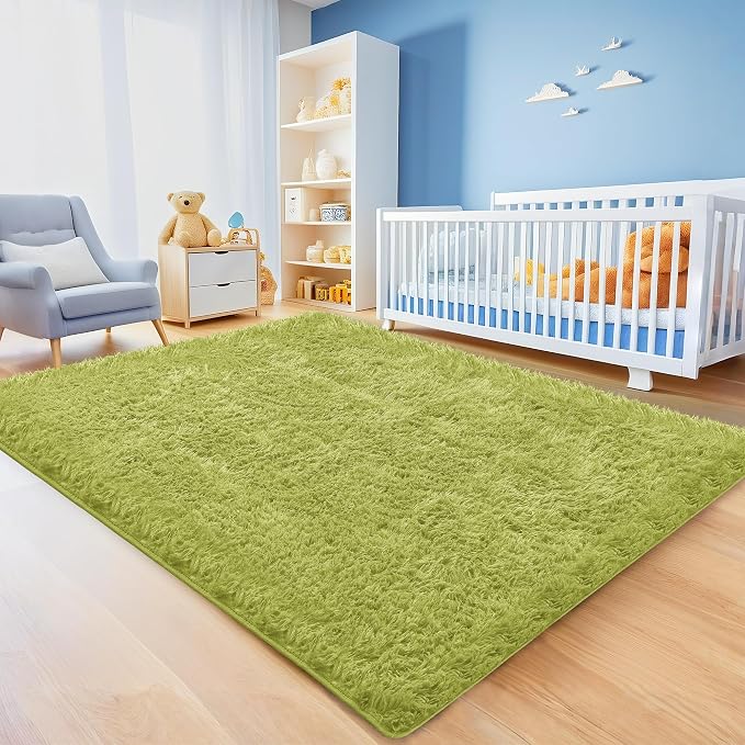 6x9 Green Grass Area Rugs for Living Room, Large Fluffy Shag Rug for Bedroom - Image 4