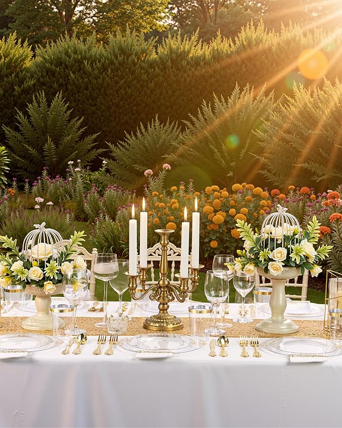 Nervure 350Pcs Clear Gold Plastic Plates, Dinnerware Sets - Image 5