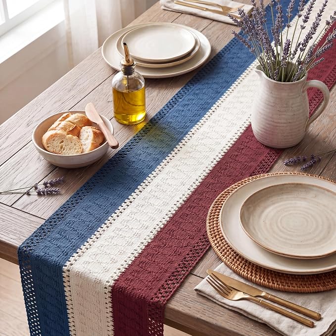 Artoid Mode Blue Beige Red Farmhouse Rustic Table Runner 12x90 Inch | Holiday - Image 3