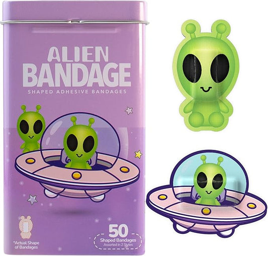 BioSwiss Bandages, Halloween Alien Shaped Self Adhesive Bandage, Latex Free Sterile Wound Care, Fun First Aid Kit Supplies for Kids, 50 Count