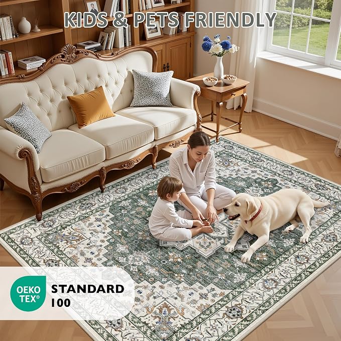 Area Rugs 9x12 Living Room Rug: Washable Rug Soft Vintage Boho Medallion Carpet - Image 9