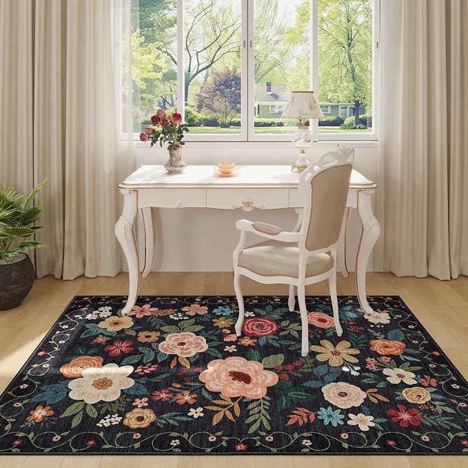 DUKINO 4x6 Feet Office Chair Mat, Lightweight Non Slip Washable Floral Area Rug - Image 7