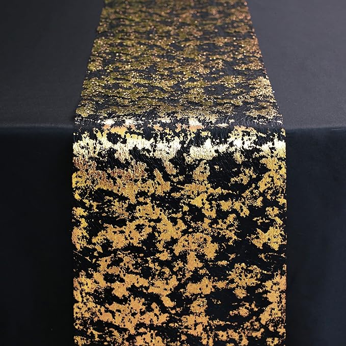 Snowkingdom 2 Pcs Black and Gold Table Runner, 11 x 108 Inch Gold Metallic Foil - Image 5