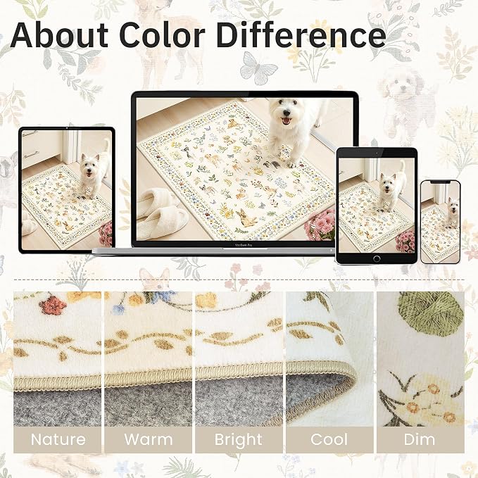 Soalmost Dog 5x7 Area Rugs for Living Room, Machine Washable Animal Floral - Image 8