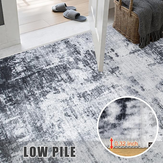 2.6'x14' Runner Rug Washable Rug: Modern Abstract Soft Thin Runner Rug Dark - Image 5