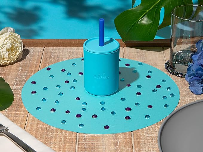 Avanchy Silicone Training Sippy Cup with Straw Lid – Tiny Cup for Babies 6+ Months to Toddlers 1 Year Old – 5 oz Infant Water Cup for Baby Led Weaning, Blue