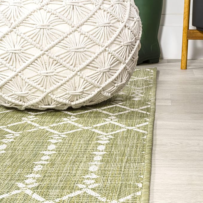 JONATHAN Y Moroccan Geometric Indoor Outdoor Runner Rug 2X10 Light Green/Cream - Image 4
