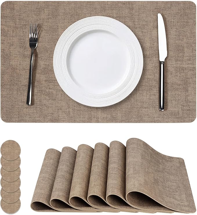 NCUE Vinyl Placemats Set of 6, Heat Resistant, Nonslip Faux Leather Waterproof by NCUE