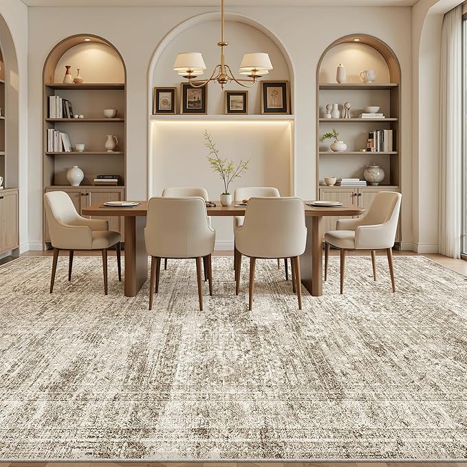 Soalmost 12x15 Washable Area Rug Brown Neutral Abstract Living Room Large - Image 4