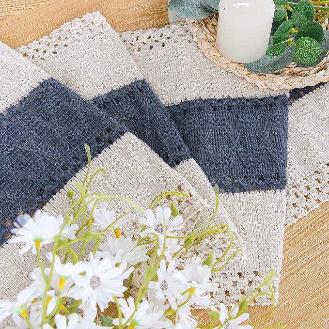 Boho Table Runner for Home Decor 12x48 Blue Fall Rustic Decorations | 48 Inches - Image 3