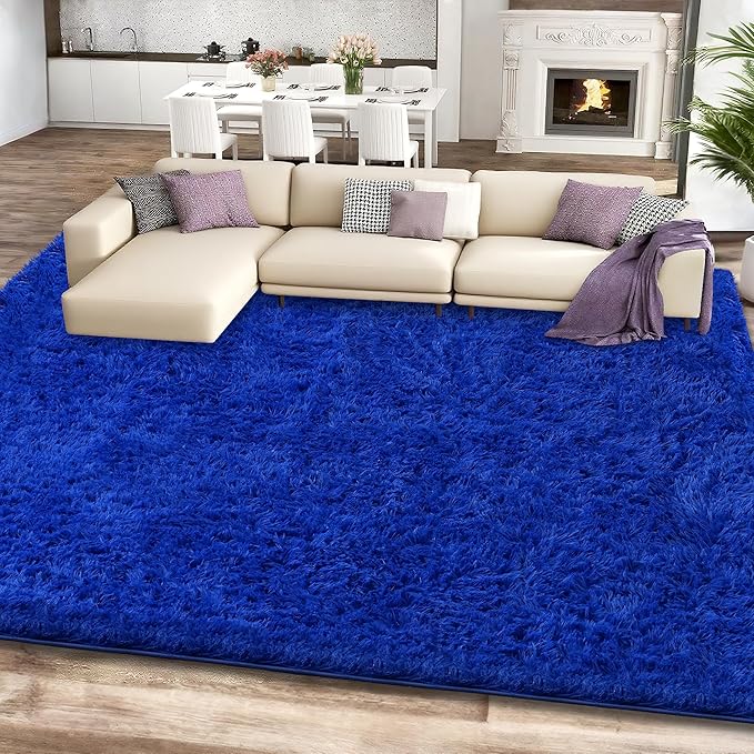 5x7 Blue Area Rugs for Living Room, Fluffy Shag Rug for Bedroom Boys Kids - Image 2