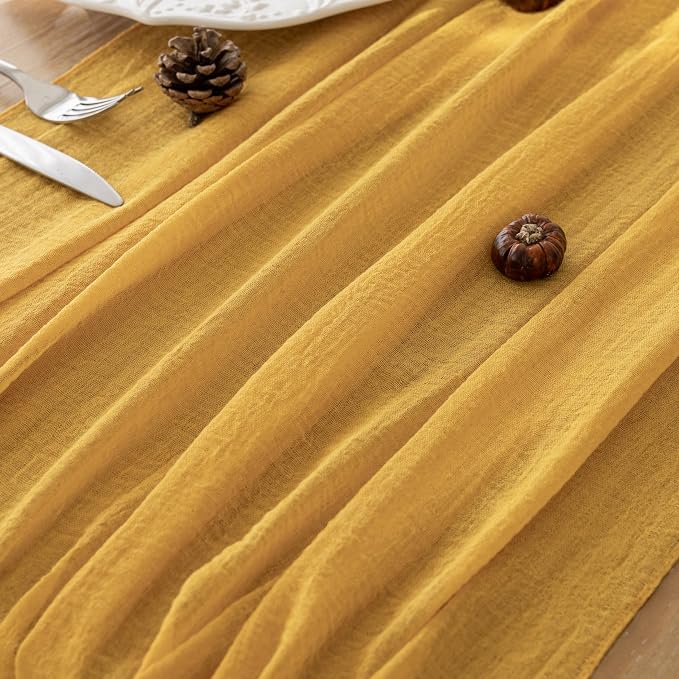 Fall Golden Cheesecloth Table Runner 120 Inch Party Home Decorations | - Image 4