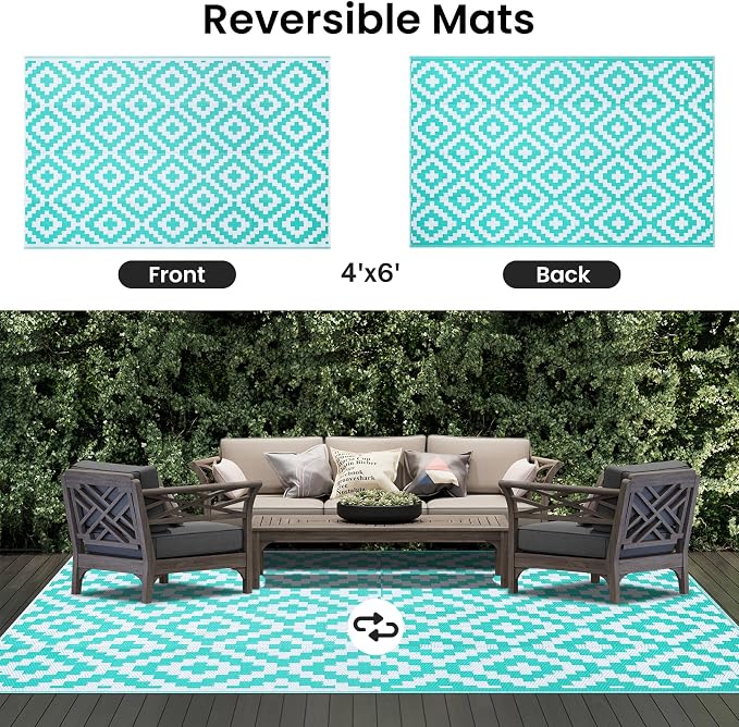 Smiry Waterproof Outdoor Rug 4x6 ft, Reversible Plastic Straw Patio Camping Rugs - Image 3