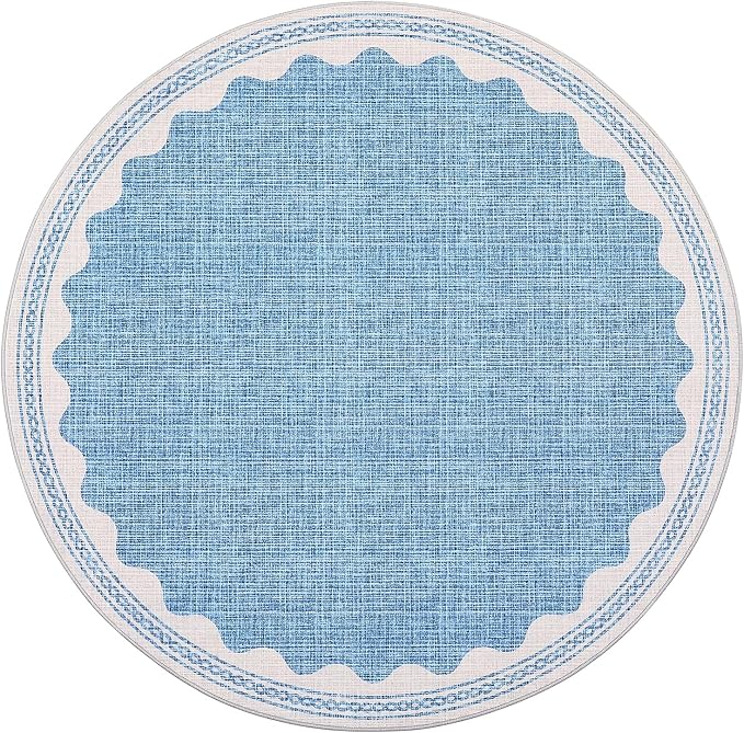 GarveeHome Scalloped Blue 4ft Round Rug Washable Non-Slip Soft Ultra-Thin Small - Image 4