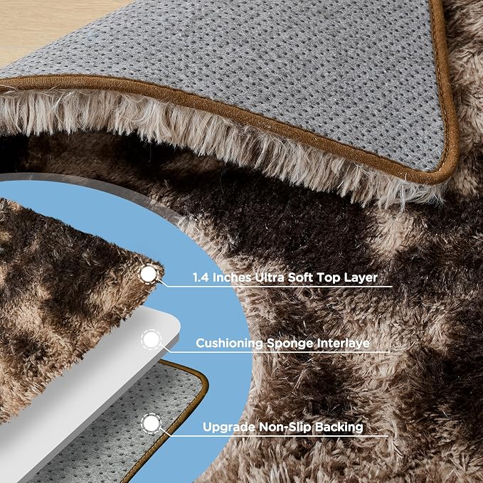 6x9 Tie-dyed Brown Area Rugs for Living Room, Large Fluffy Shag Rug for Bedroom - Image 7