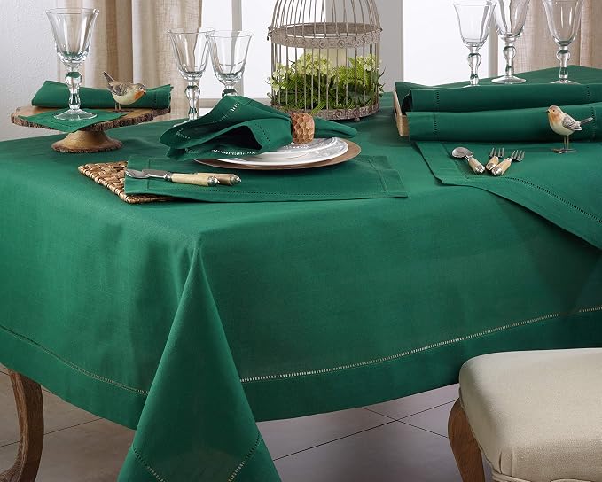 SARO LIFESTYLE Hemstitched Border Tablecloth, Jasper Green - Image 4