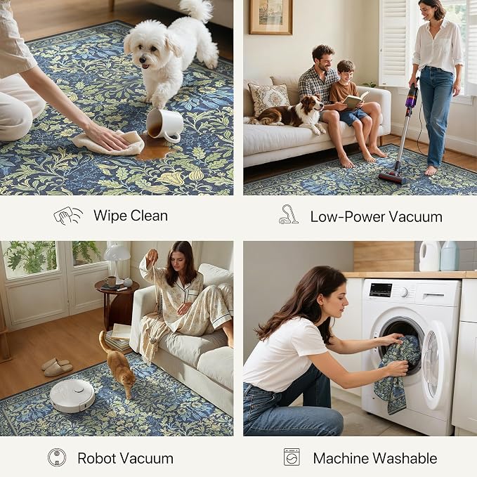 GENIMO Washable 4x6 Area Rug, Vintage Boho Floral Carpet, Soft Low-Pile - Image 6