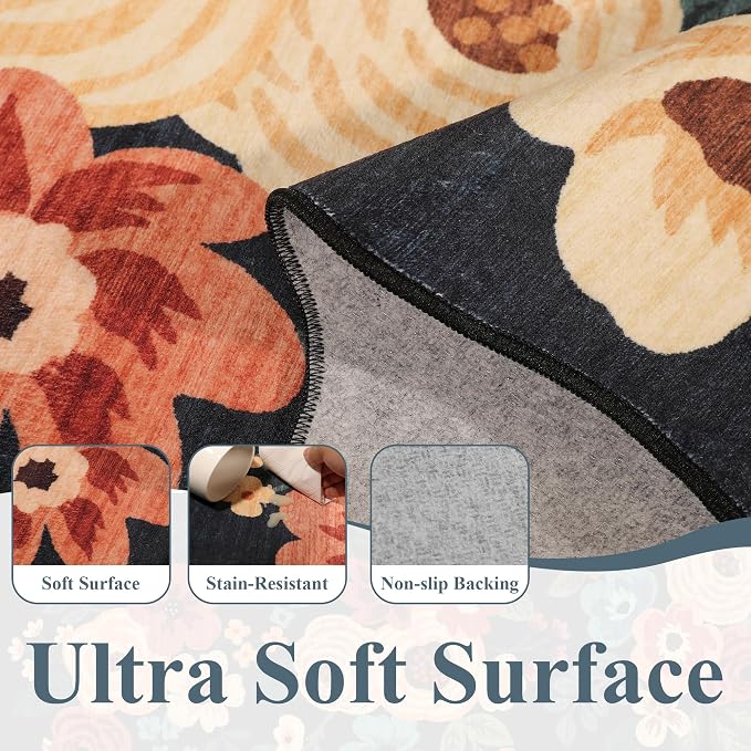 DUKINO 3x5 Area Rug, Floral Non-Slip Indoor Washable Rug - Image 7