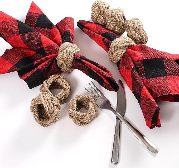 Lightnpro Jute Napkin Rings Set of 12, Classic Hand Woven Napkin Holders - Image 5