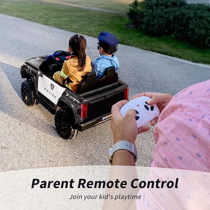12V 7Ah Electric Police Car Ride on Toy for Big Kids, 2 Seater Kids Ride on Car SUV with Remote Control, Bluetooth - Black
