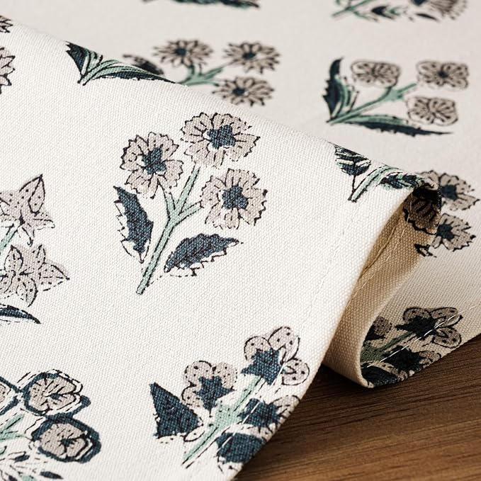 Block Print Floral Decorative Table Runners, 13x90 Inch Grey | 100% Organic - Image 5