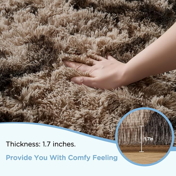 8x10 Tie-Dyed Brown Area Rugs for Living Room, Large Fluffy Shag Rug for - Image 5