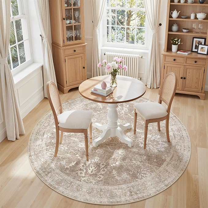 Madane Washable Round Rug 6ft for Living Room, Soft Ultra-Thin Non-Slip Vintage - Image 2