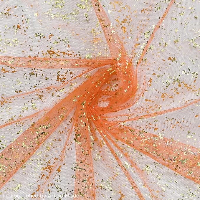 Artoid Mode Orange Gold Gauze Table Runner 120 Inch 10FT, Glitter Metallic Foil - Image 4