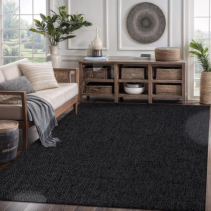 CAMILSON Easy Jute Rug 9x12, Indoor Outdoor Dark Gray Black Farmhouse Area Rugs - Image 6
