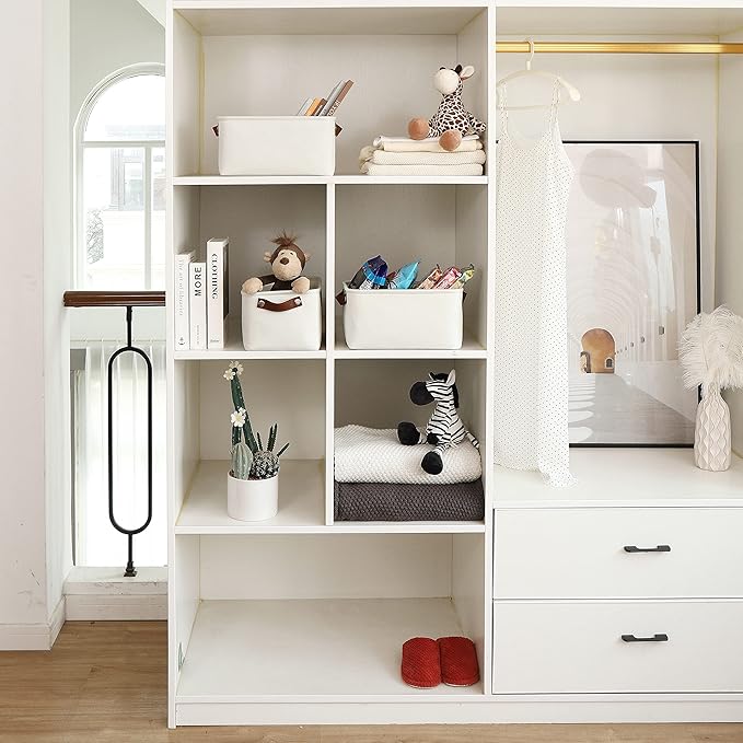 OrganiHaus Small Fabric Storage Baskets for Shelves 6 Pack, 12x8in Closet Storage Bins for Shelves, Cloth Baskets for Organizing, Linen Closet Organizers, Fabric Basket, White Basket