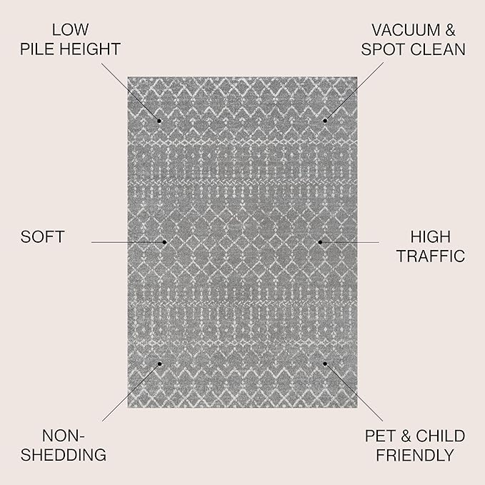 JONATHAN Y Boho Vintage Diamond Gray/Ivory Square Area Rug 7X7 ft, Moroccan Hype - Image 2