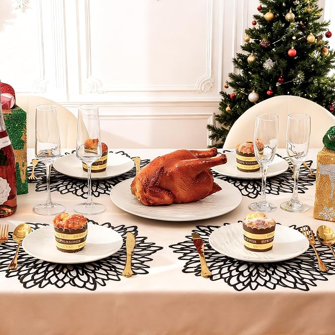 Set of 8 Round Placemats Black, Heat-Resistant PVC Table Mats - Image 8