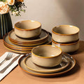 Ceramic Dinnerware Set for 4, 12-Piece Plates and Bowls Set | Handmade Reactive by TheTerra