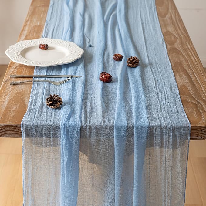 6Pcs Light Blue Cheesecloth Table Runner 120 Inches - Image 3