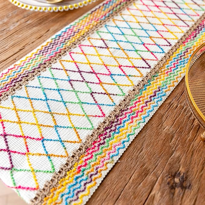 EMMTEEY Macrame Table Runner Boho Style 94 Inches Long, Hexagonal Colorful | - Image 4