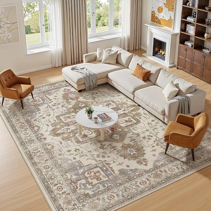 10x14 Area Rugs for Living Room, Washable Non Slip Vintage Distressed Stain - Image 4