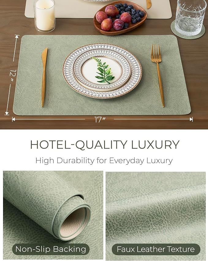 Leetaltree Reversible Faux Leather Placemats and Coasters Set of 12, 12x17 Inch - Image 4